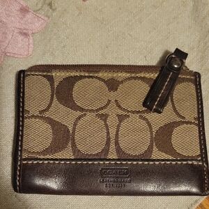 Coach Brown and Khaki Signature Zip Wallet